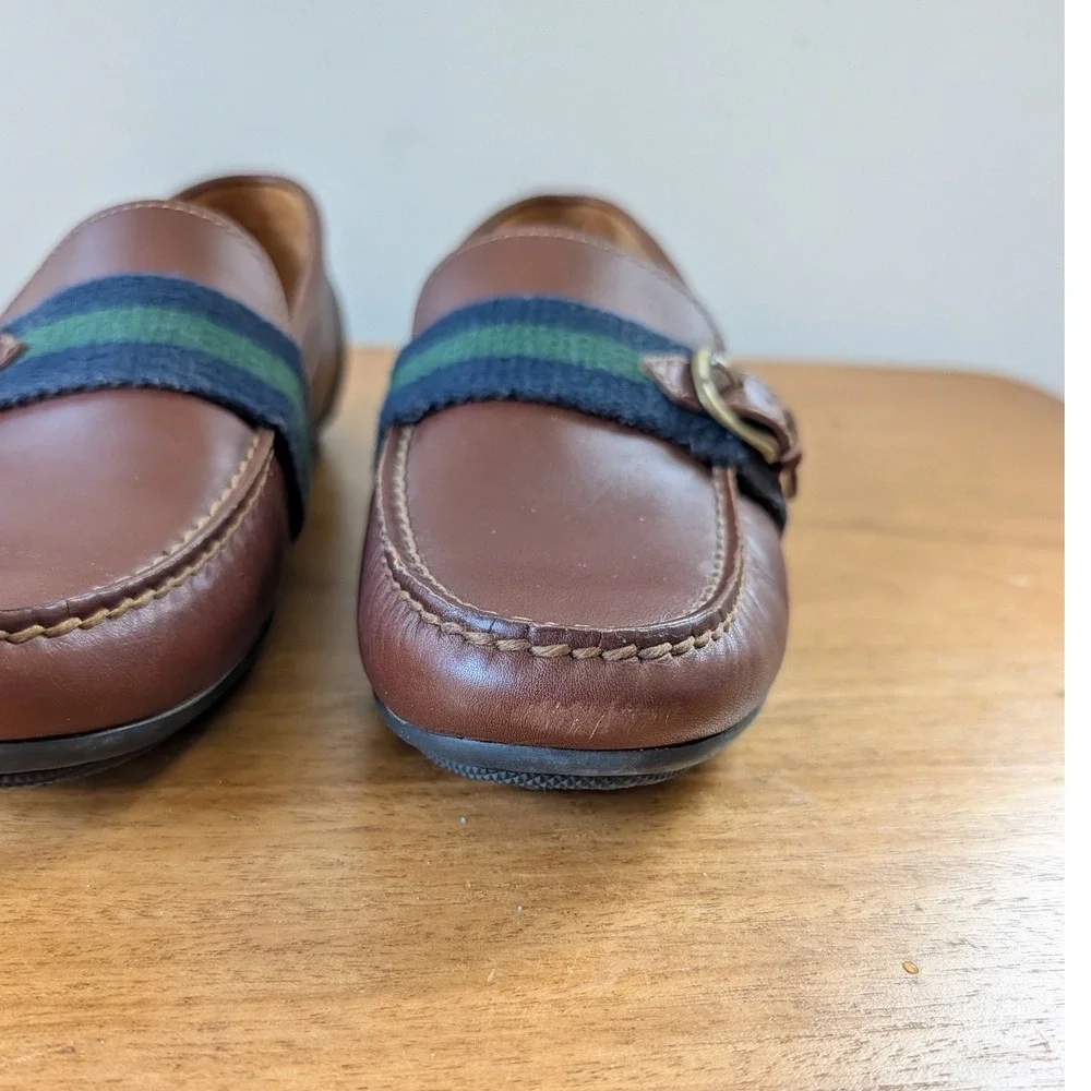 Polo Ralph Lauren Riali Leather Driving Loafers Men's 8D Brown Striped Buckle
